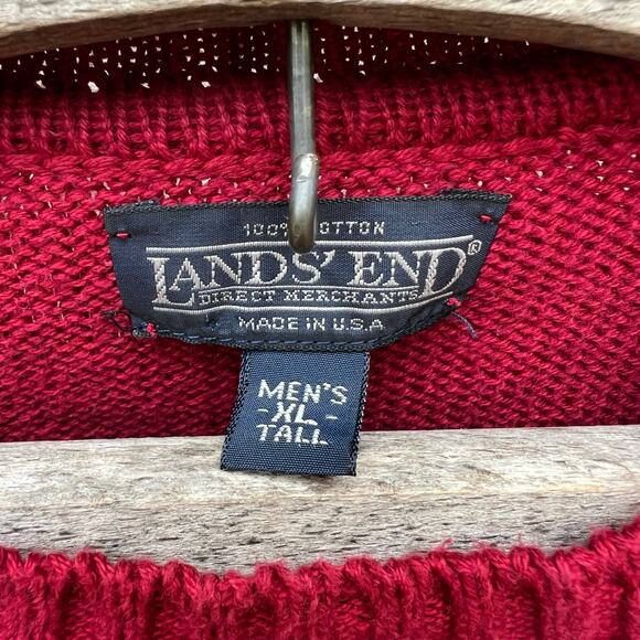 Vintage 90s Lands' End Maroon Red Knit Crewneck Sweater Mens XL TALL - Picture 4 of 8